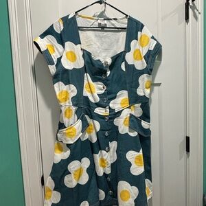 Unique Vintage Denim Floral Fit & Flare Dress 🌼